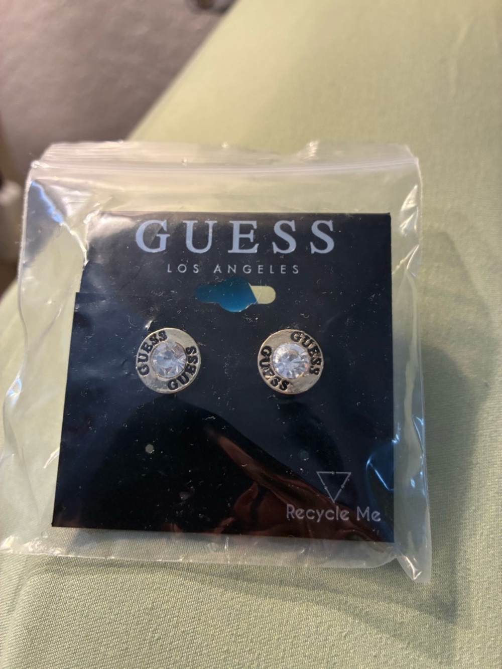 GUESS Silver Logo Crystal Stud Earrings